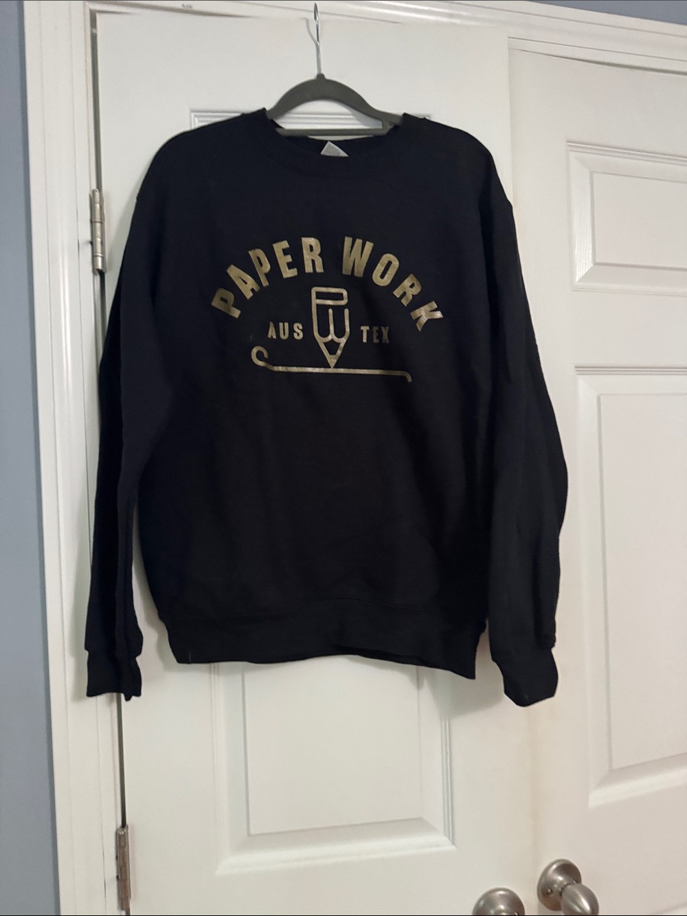 Gildan Black Sweatshirt with Gold 'Paper Work' Graphic